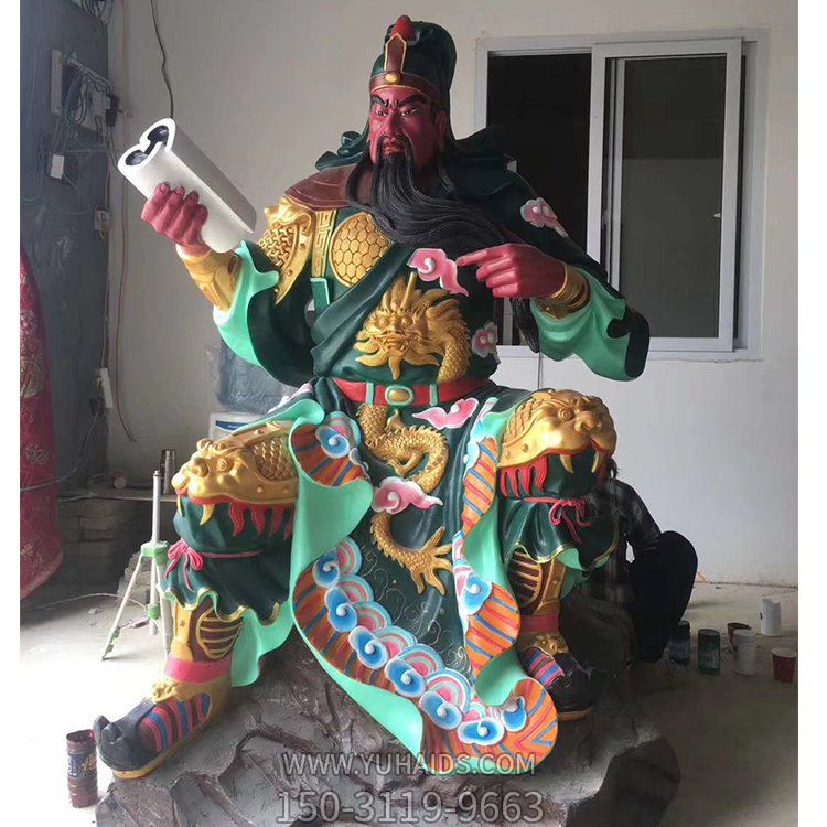 寺庙摆放玻璃钢彩绘关公看书神像博鱼网页版