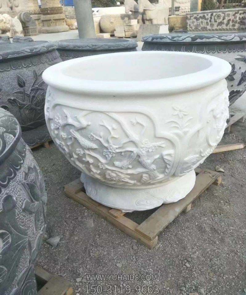 汉白玉圆形水缸浮雕荷花缸博鱼网页版
