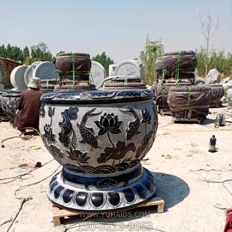 青石石雕户外园林景观浮雕花盆博鱼网页版