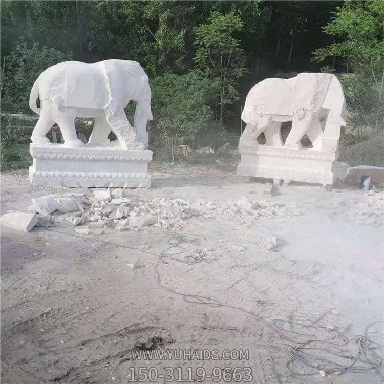 汉白玉雕刻石象一对企业公司门口摆放博鱼网页版