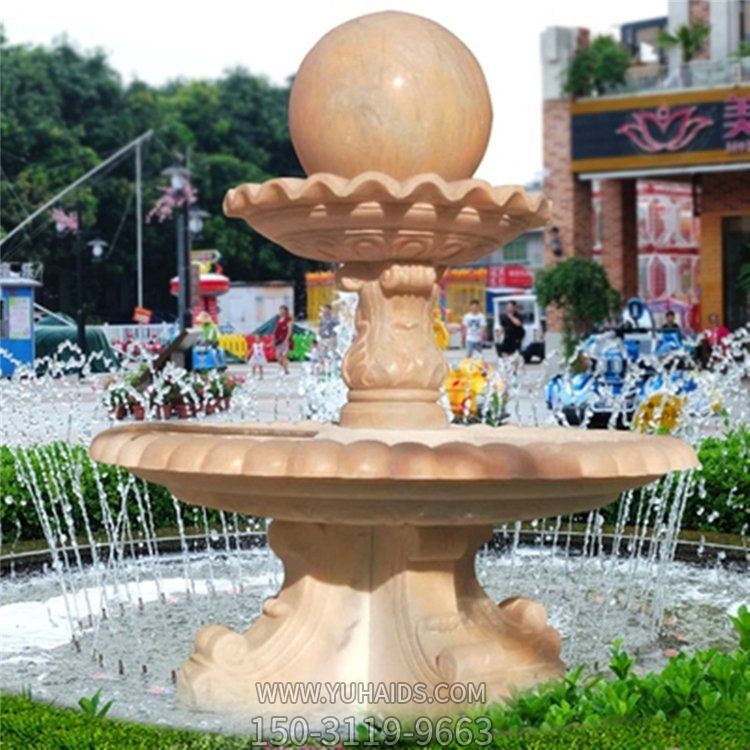 庭院别墅小型晚霞红风水球石雕喷泉博鱼网页版