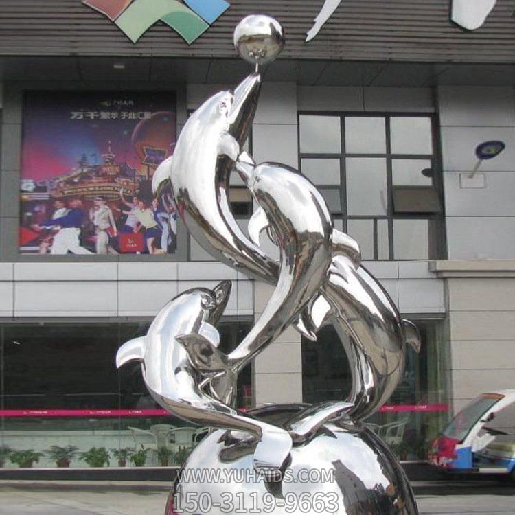 户外广场不锈钢镜面海洋动物海豚博鱼网页版