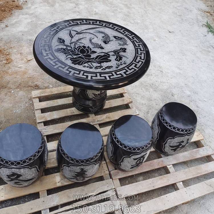 青石石雕户外园林景观圆形石桌石凳博鱼网页版
