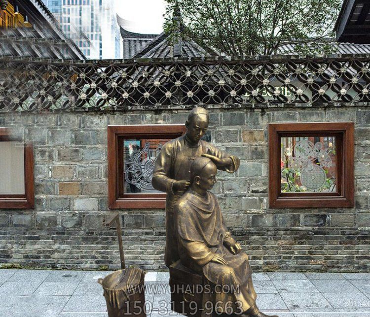 庭院玻璃钢镀金古人剃头人物博鱼网页版