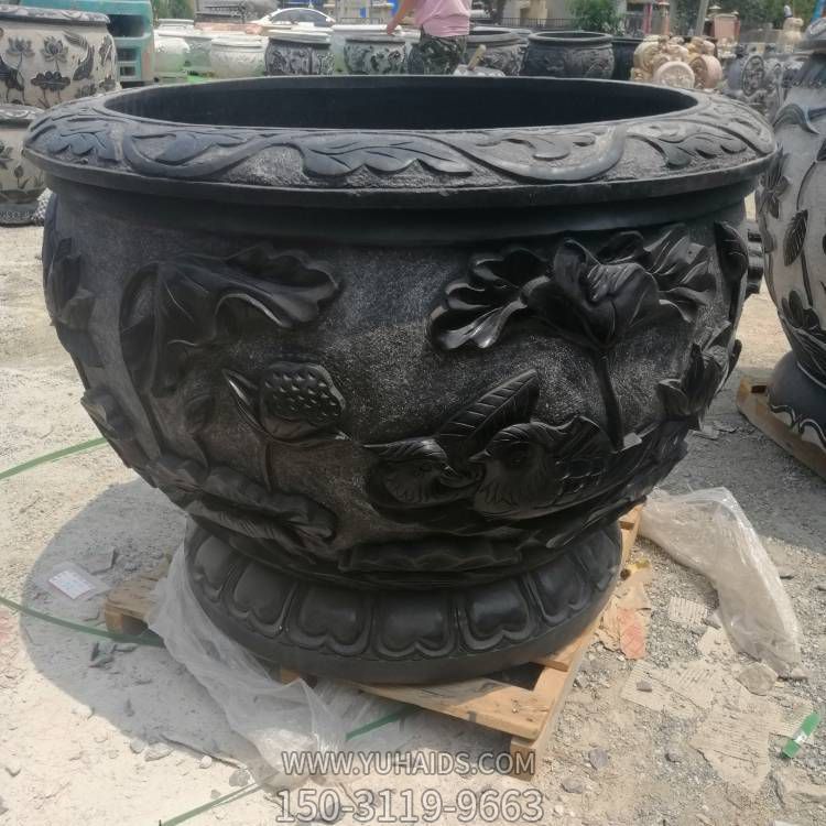 石雕花盆养鱼养花石头缸 天然青石荷花石槽鱼缸博鱼网页版