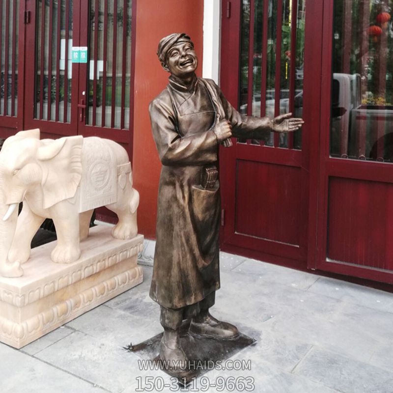 饭店门口仿铜小二迎宾玻璃钢博鱼网页版