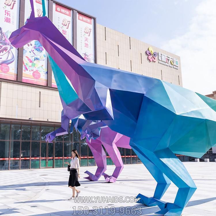 不锈钢广场动物博鱼网页版 商场商业街卡通几何恐龙摆件