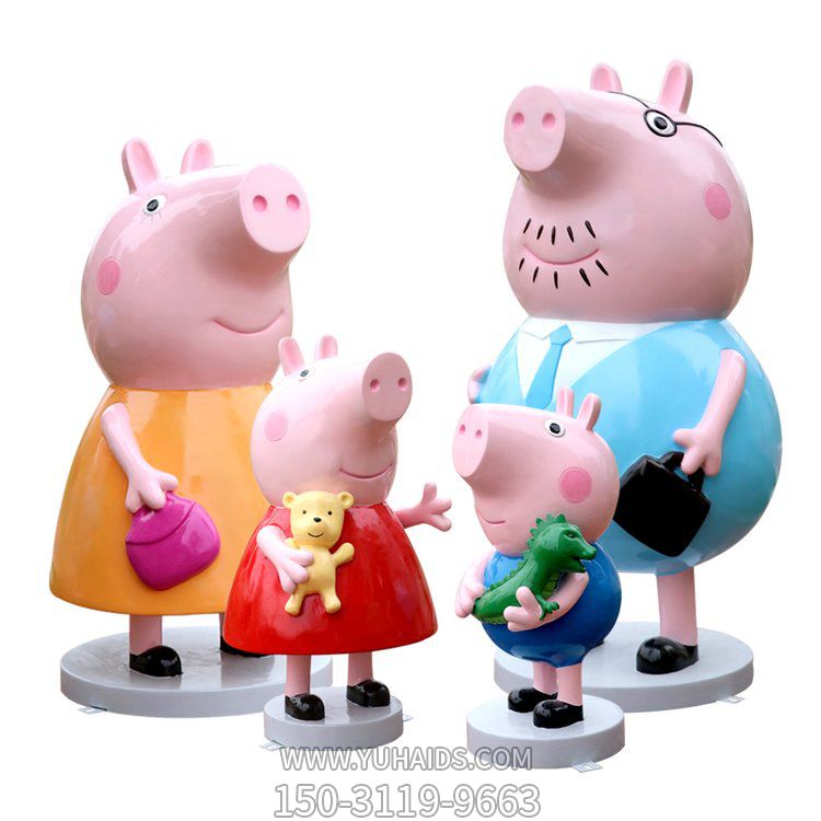 幼儿园户外摆放玻璃钢卡通小猪佩奇一家组合公仔博鱼网页版