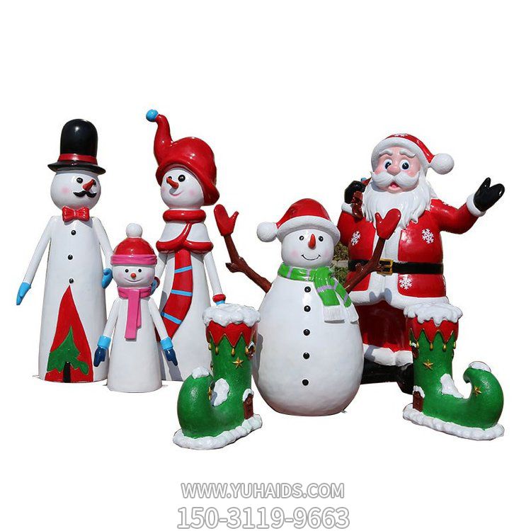 玻璃钢彩绘卡通雪人圣诞老人博鱼网页版商场户外主题小品