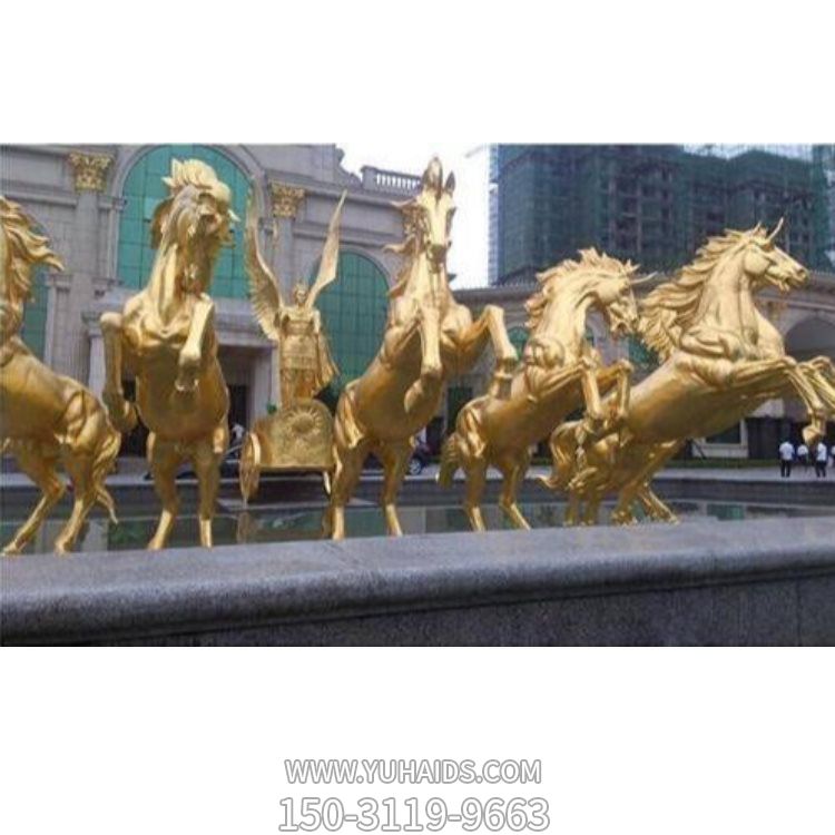 小区喷泉摆放大型欧式玻璃钢漆金马拉车景观博鱼网页版