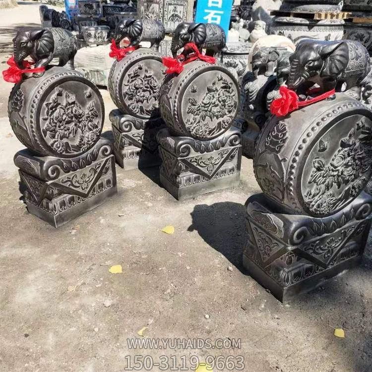 青石做旧浮雕小象抱鼓石门墩博鱼网页版