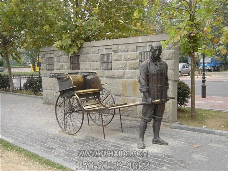 园林广场玻璃钢仿铜拉黄包车的情景人物摆件博鱼网页版