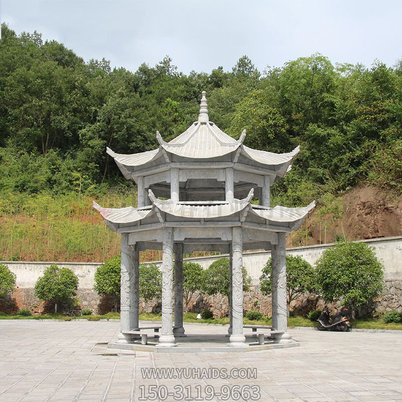 仿古建筑复式斗拱鼎寺院摆放青石雕刻凉亭博鱼网页版