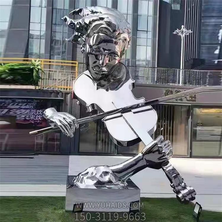 商业街广场草地不锈钢抛光抽象弹小提琴人物博鱼网页版