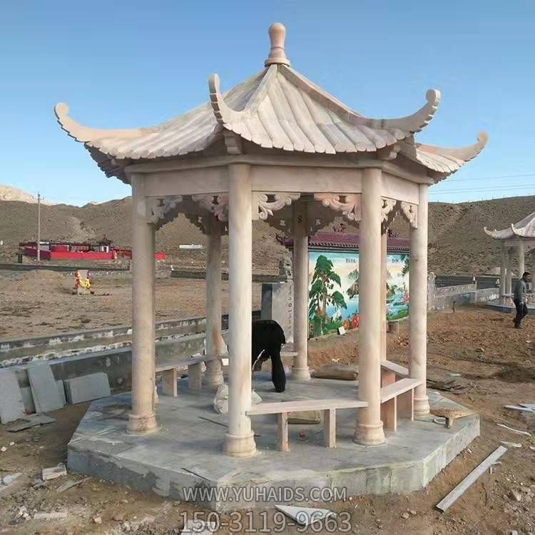 园林摆放天然石材晚霞红中式六角凉亭博鱼网页版