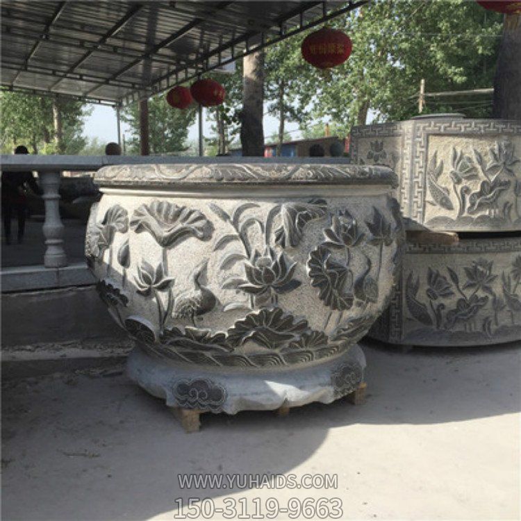 大型仿古做旧浮雕莲花庭院户外水缸博鱼网页版