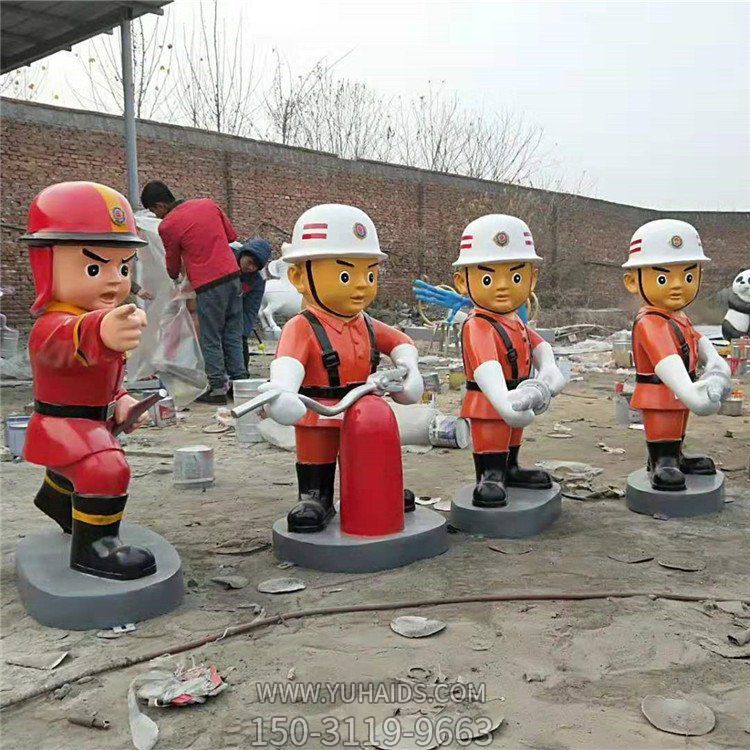 公园摆放玻璃钢彩绘卡通消防员宣传防火博鱼网页版