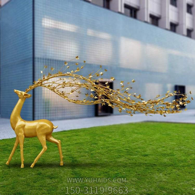 户外售楼部仿铜梅花鹿博鱼网页版玻璃钢草坪摆件