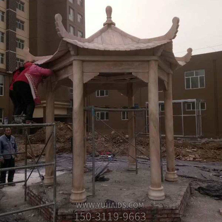 中式晚霞红石雕公园别墅六角凉亭博鱼网页版