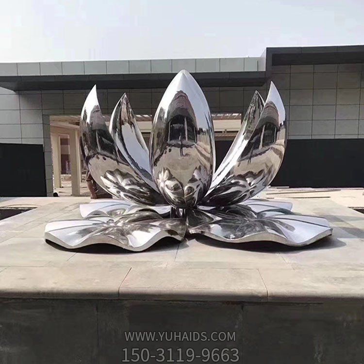 大型不锈钢镜面荷花博鱼网页版园林喷泉水景摆件