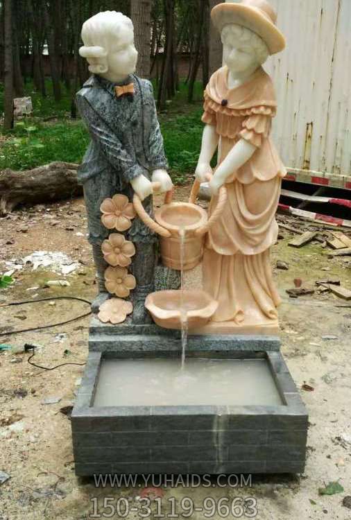 庭院家用天然大理石欧式人物流水喷泉景观博鱼网页版