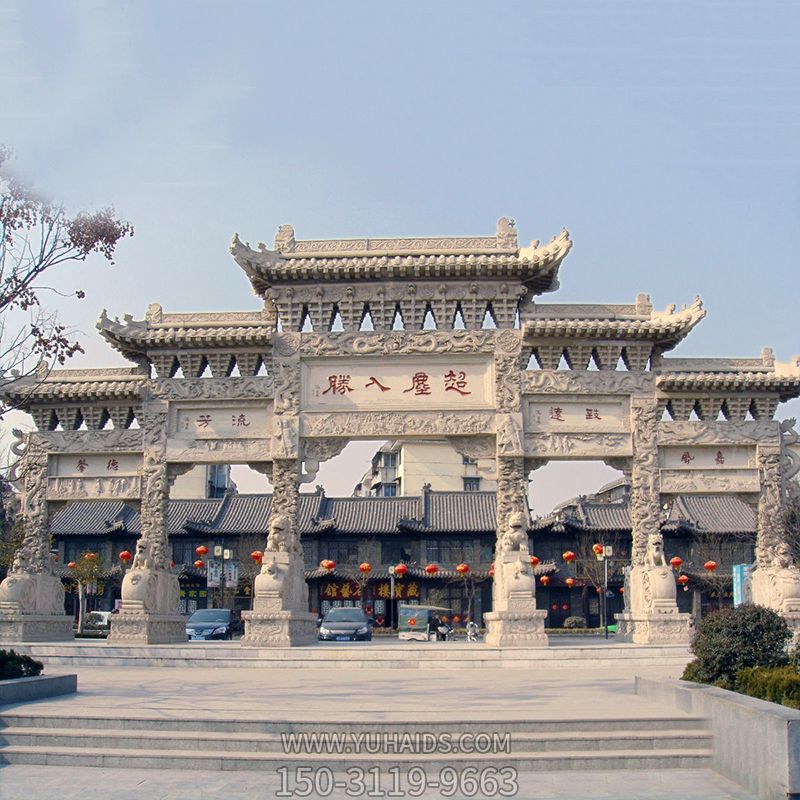 大型古镇景区仿古青石浮雕五门楼牌坊博鱼网页版