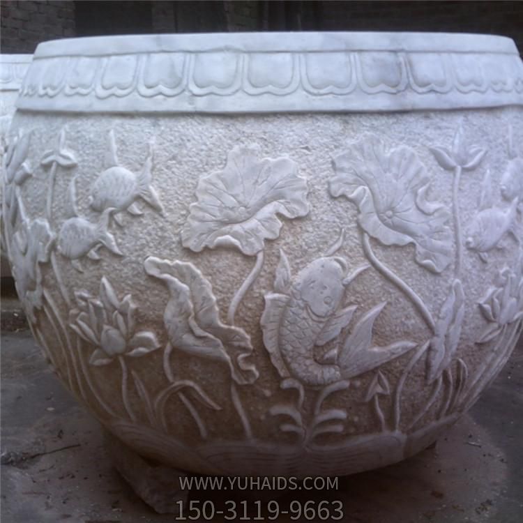 大理石天然石材浮雕荷花养鱼水缸庭院摆件博鱼网页版