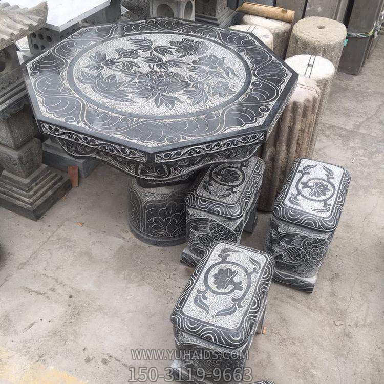 别墅公园摆放青石雕花仿古石桌石凳博鱼网页版