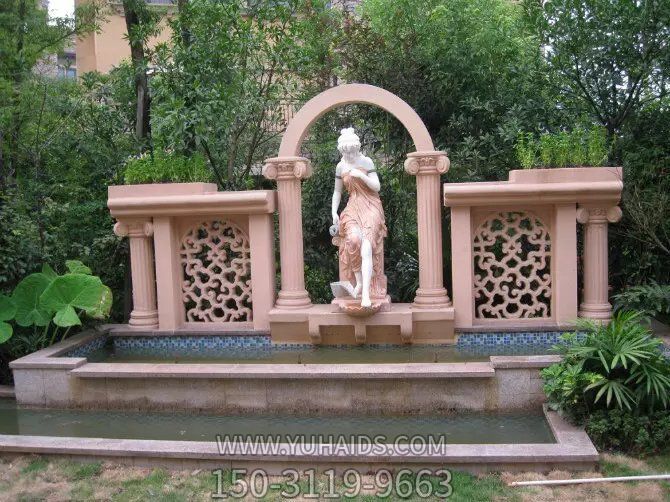 小区花园池塘造景装饰晚霞红西方美女雕像博鱼网页版