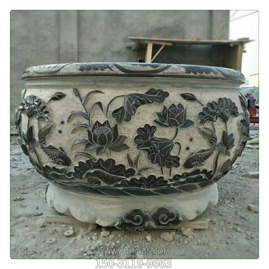 青石浮雕荷花户外庭院花盆博鱼网页版