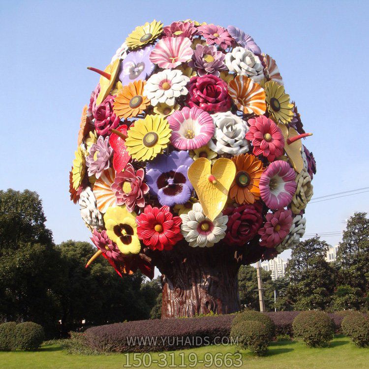 广场大型玻璃钢彩绘鲜花树博鱼网页版