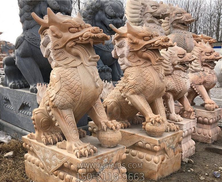 庭院寺庙门口晚霞红石雕麒麟博鱼网页版