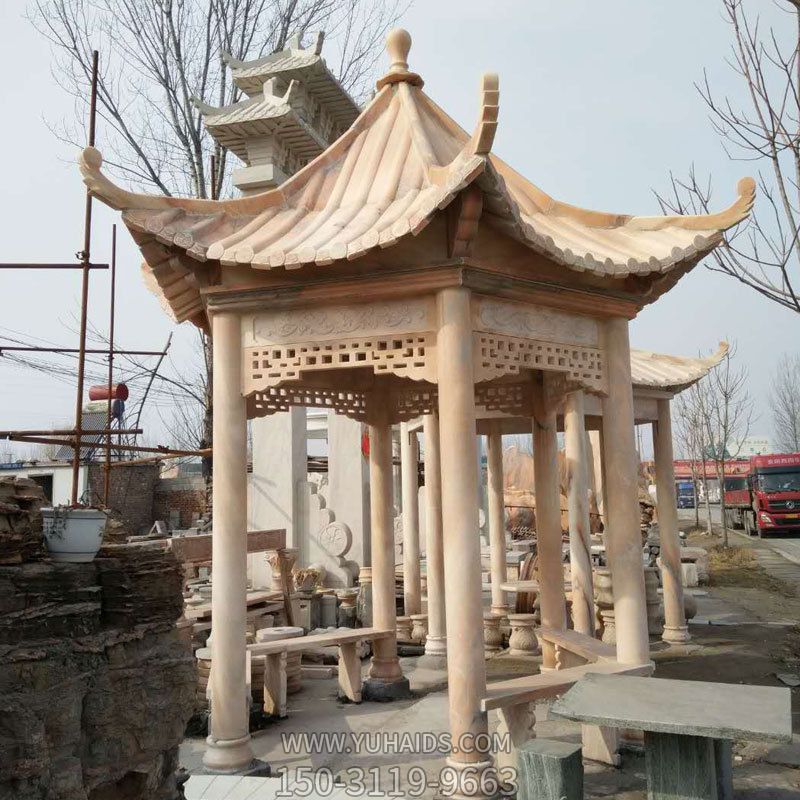 农场户外摆放大理石雕刻镂空凉亭博鱼网页版