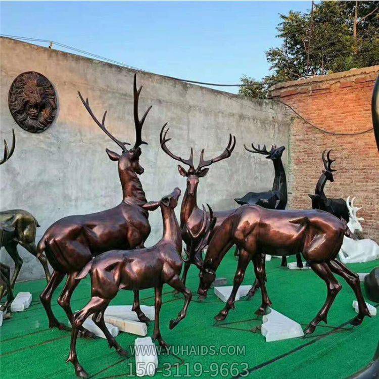 户外草坪玻璃钢仿铜抽象梅花鹿博鱼网页版