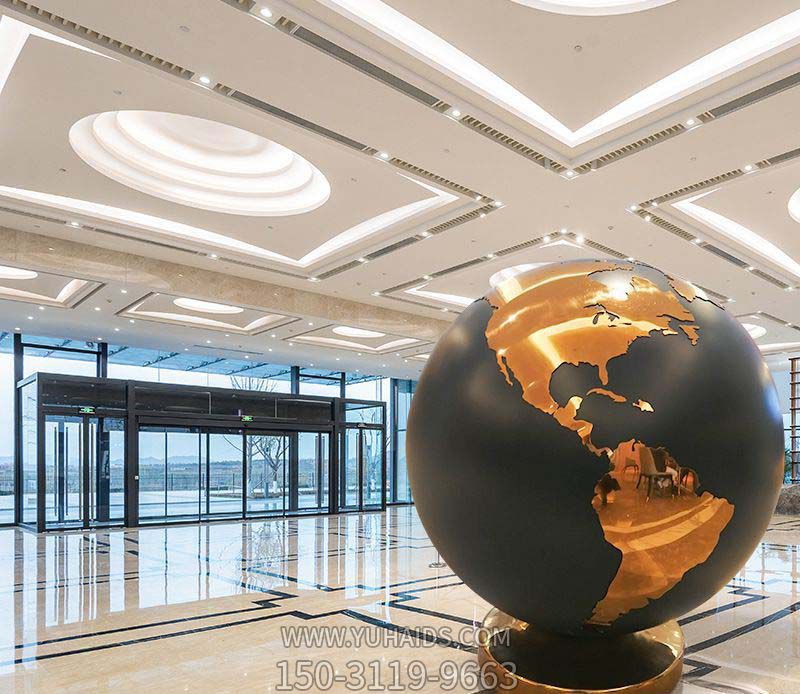 酒店创意抽象个性喷金鎏金黑色不锈钢地球仪博鱼网页版