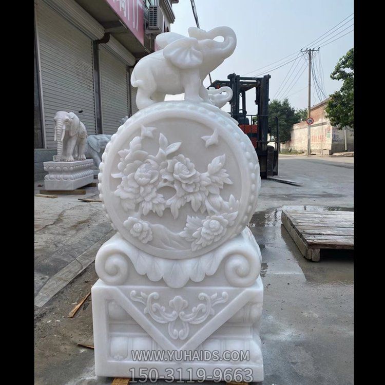 汉白玉石雕浮雕大象饭店庭院门口镇宅招财抱鼓石摆件博鱼网页版
