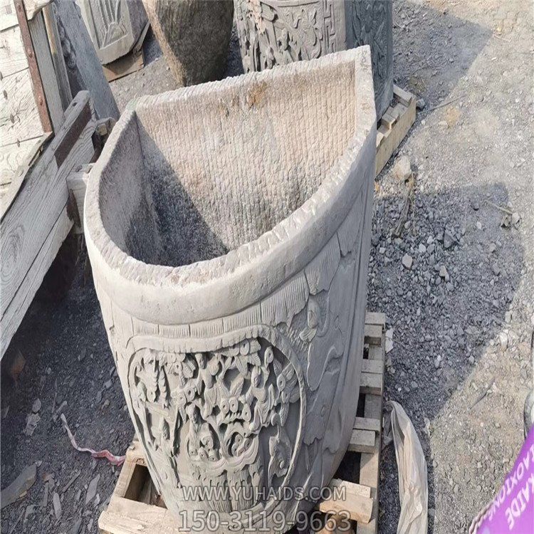 石雕养鱼池大鱼缸 庭院老石器老半圆砂石缸摆件博鱼网页版