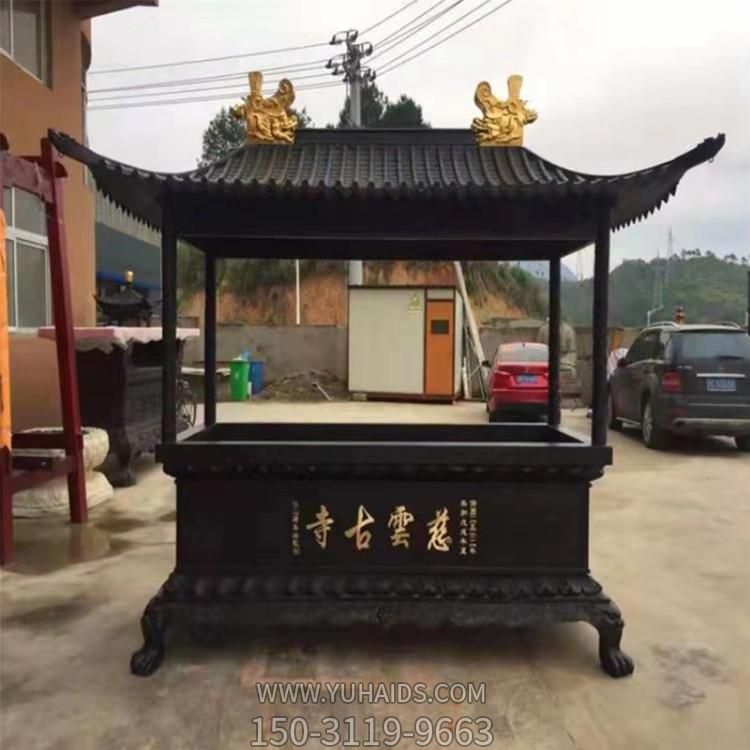 铜雕焚香炉，寺庙带顶方形香炉博鱼网页版