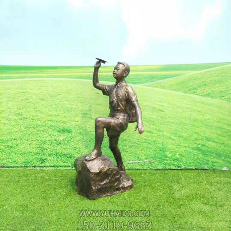 玩纸飞机的儿童博鱼网页版玻璃钢仿铜人物景观