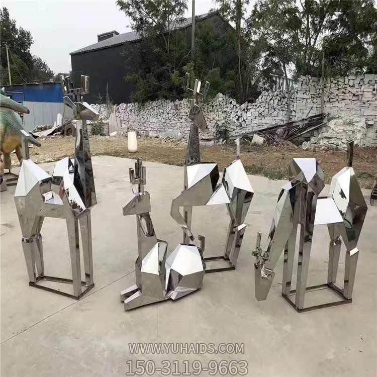 商场户外摆放不锈钢几何鹿动物景观博鱼网页版