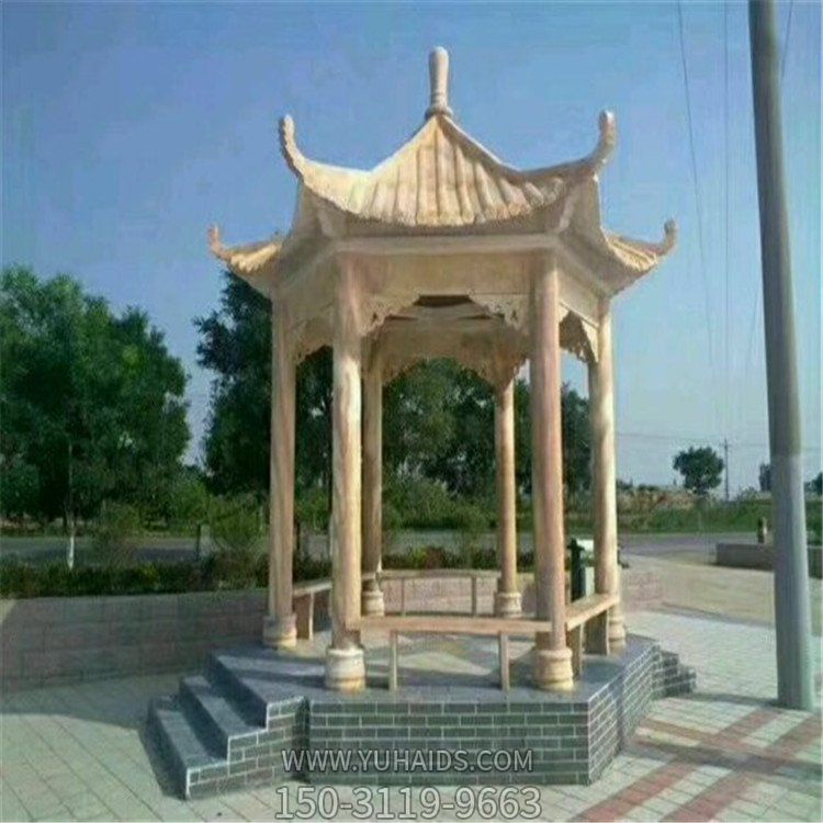 晚霞红大理石石雕户外园林景观凉亭博鱼网页版