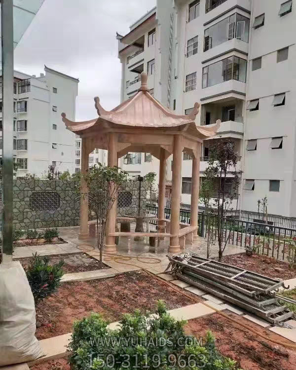 小区园林石凉亭，晚霞红大理石石雕亭子博鱼网页版