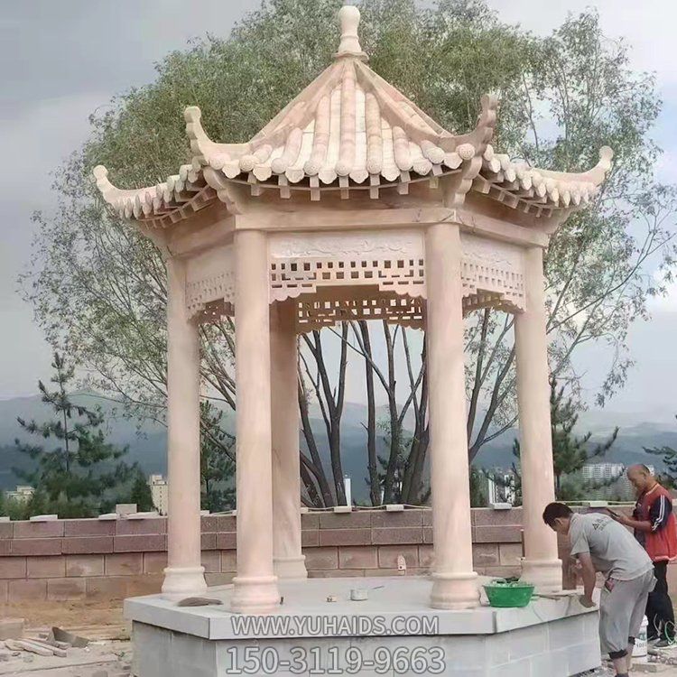 晚霞红石雕户外园林景观凉亭博鱼网页版摆件