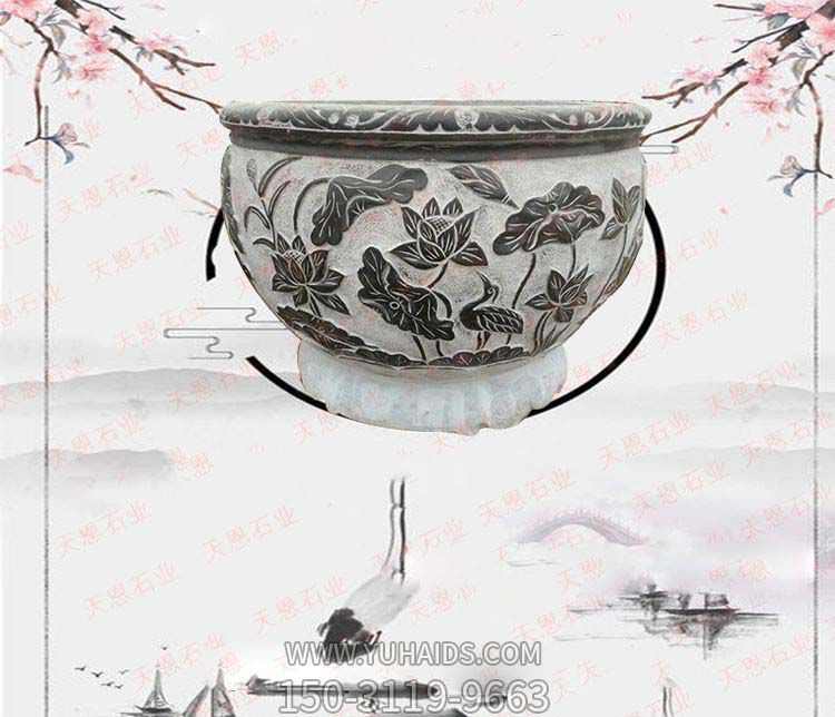 仿古浮雕石雕荷花庭院缸博鱼网页版