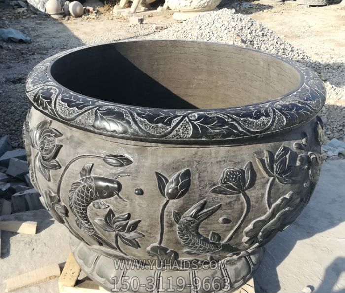 公园青石仿古连年有余青石浮雕荷花水缸博鱼网页版