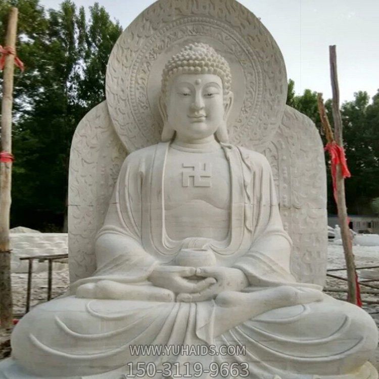天然汉白玉雕刻三宝佛像 户外寺庙摆放博鱼网页版
