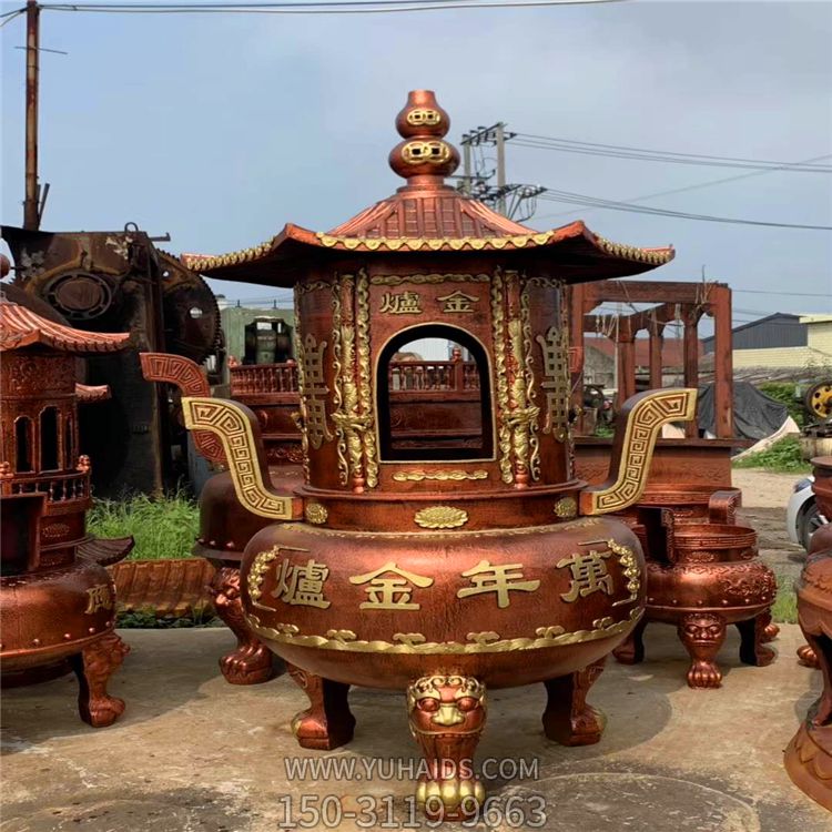 祠堂室内摆放浮雕纯铜化宝香炉博鱼网页版