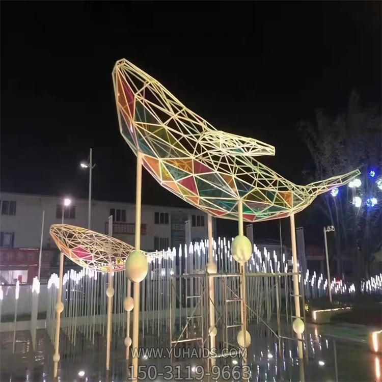 广场喷泉景观不锈钢几何镂空鲸鱼博鱼网页版
