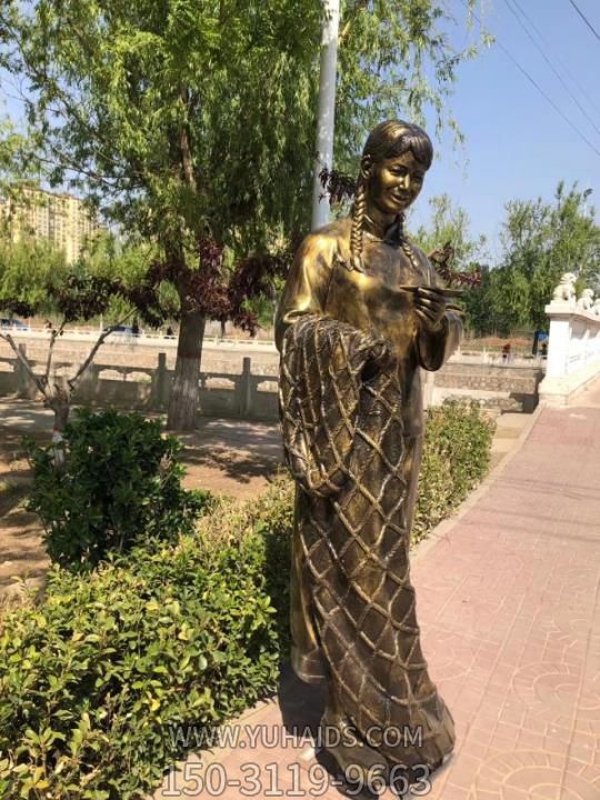 玻璃钢仿铜民俗人物渔民女孩博鱼网页版园林摆件