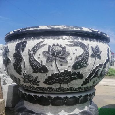 仿古石雕花盆圆形鱼缸复古庭院流水石缸